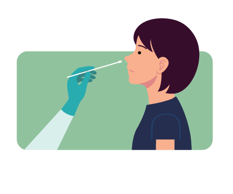illustration of a person having their nose swabbed for a COVID-19 test