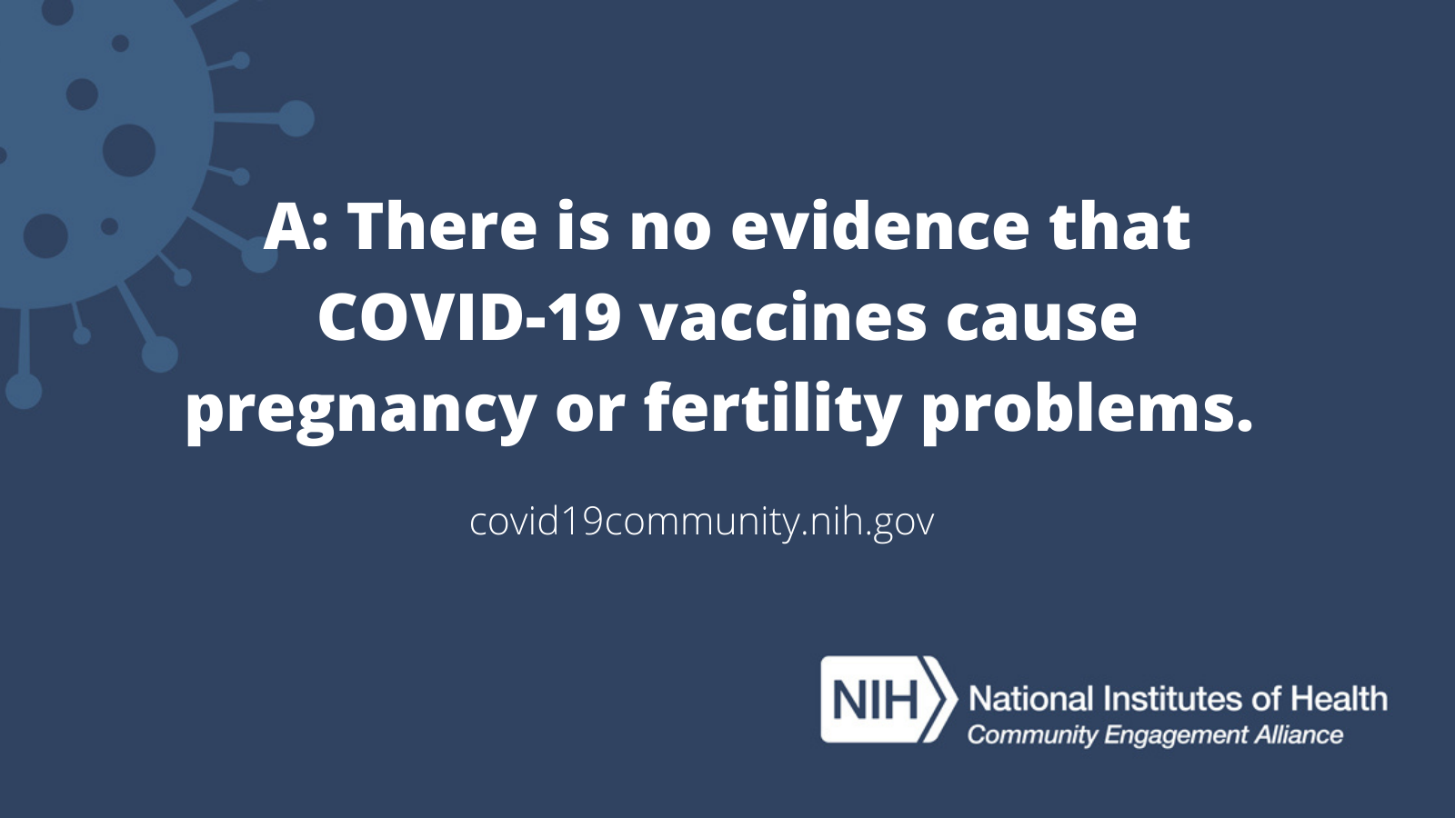 Text reads: “A: There is no evidence that COVID-19 vaccines cause pregnancy or fertility problems​."