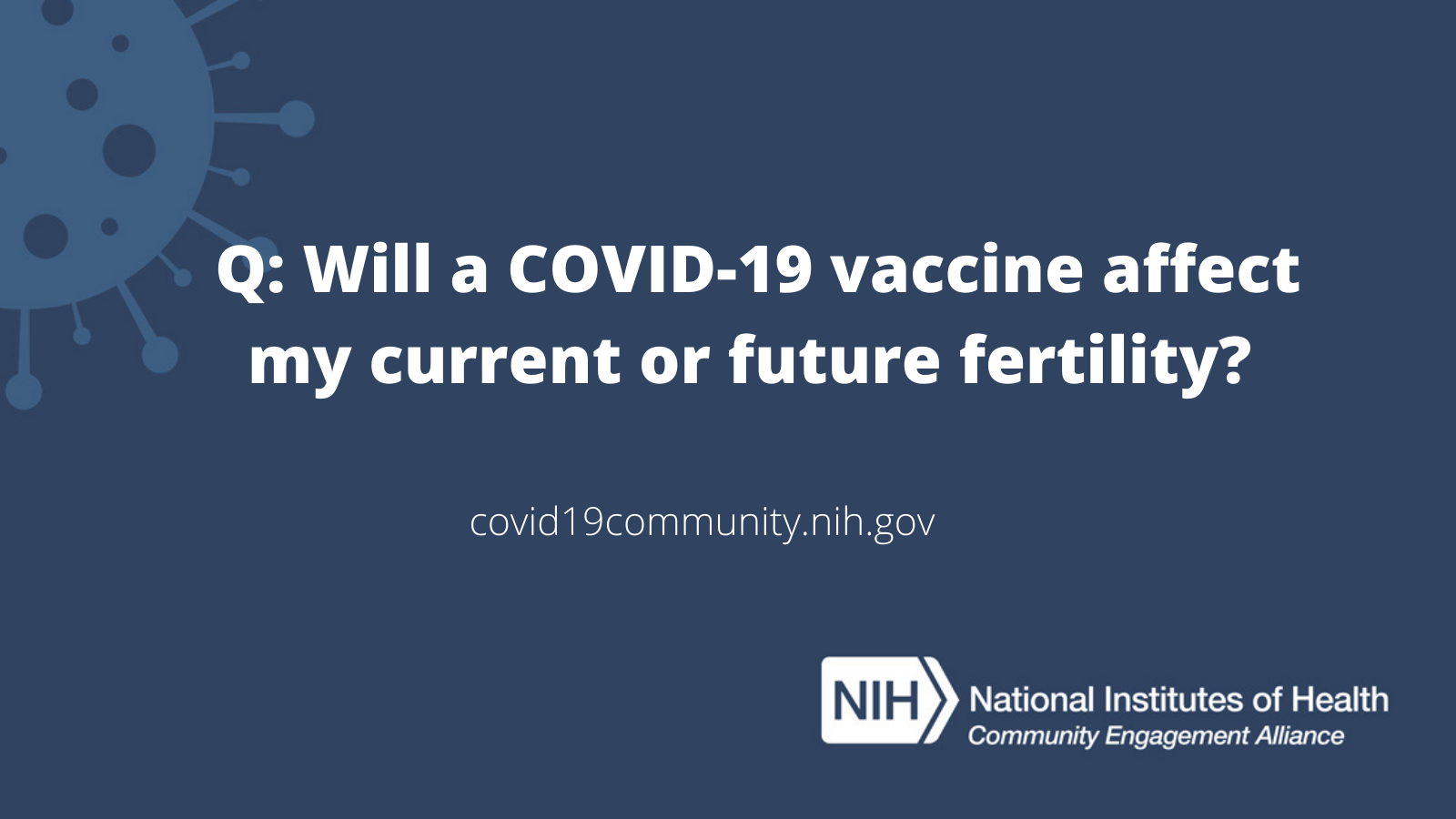 Text reads: Q: Will a COVID-19 vaccine affect my current or future fertility?​"
