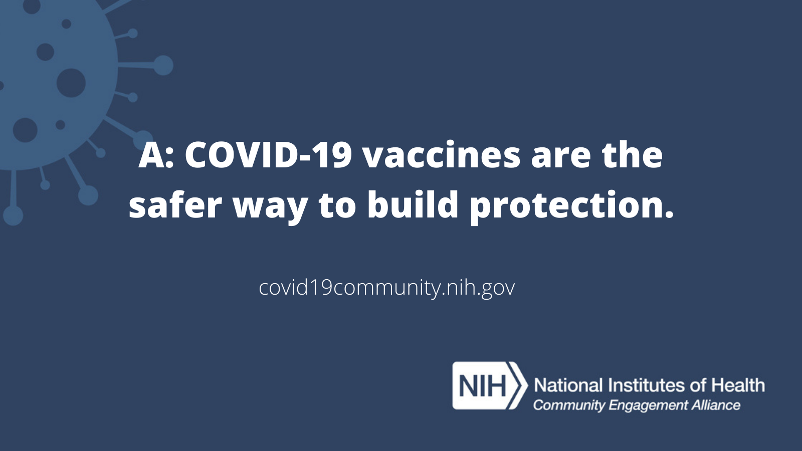 Text reads: “A: COVID-19 vaccines are the safer way to build protection."