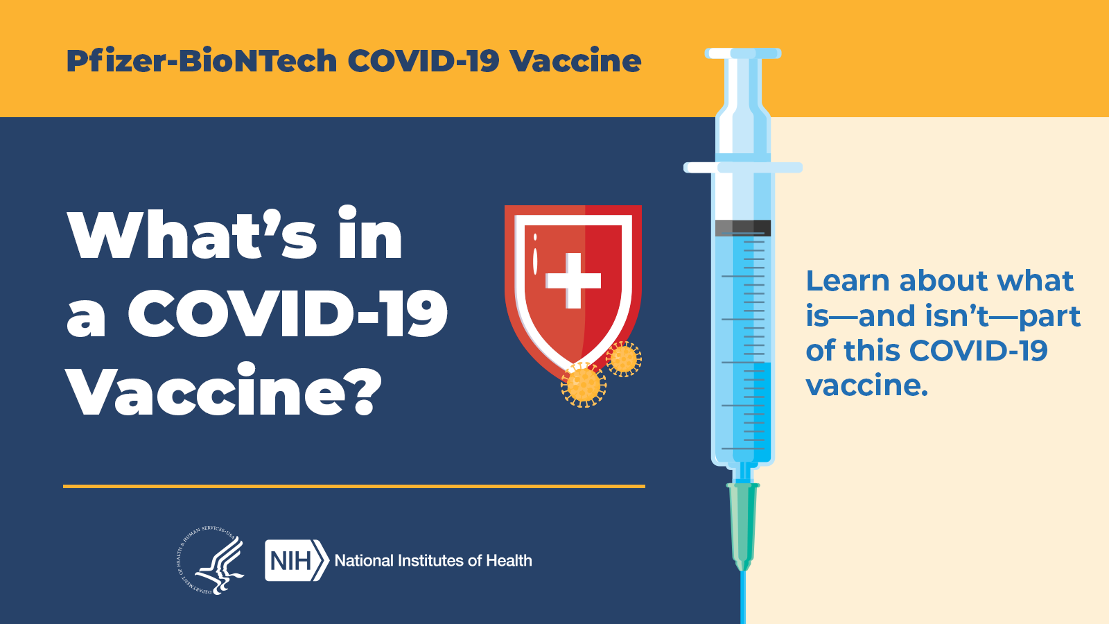 Pfizer-BioNTech COV ID-19 Vaccine  |  What's in a COVID-19 vaccine? Learn about what is - and isn't - part of this COVID-19 vaccine.