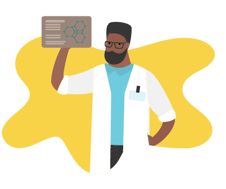 illustration of a researcher holding up a screen with data on it