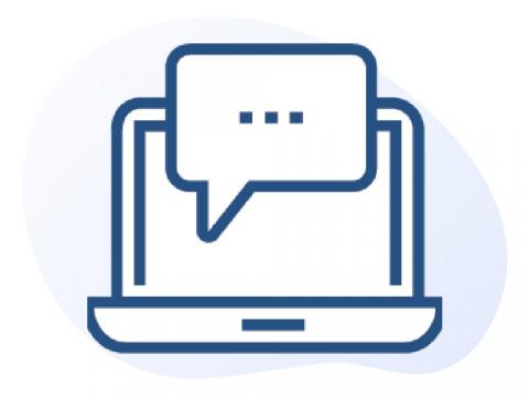 illustration of a computer screen with a speech bubble next to it