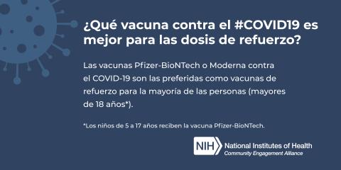 ¿Qué vacuna contra el #COVID19 es mejor para las dosis de refuerzo? Las vacunas Pfizer-BioNTech o Moderna contra el COVID-19 son las preferidas como vacunas de refuerzo para la mayoría de las personas (mayores de 18 años*).*Los niños de 5 a 17 años reciben la vacuna Pfizer-BioNTech.